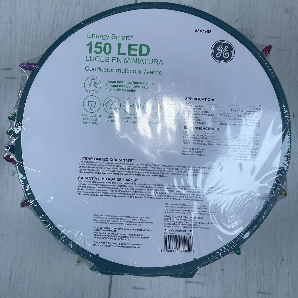 GE Energy Smart 150ct 49.6ft Multicolor MIniature LED Christmas String Light NEW